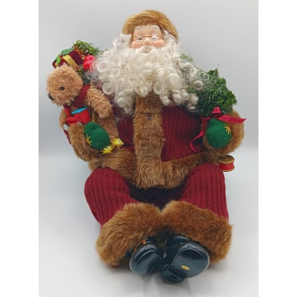 VTG Santa Claus Figurine Doll Plush Jolly Shelf Sitter Xmas Holiday Decor 14.5" - Picture 2 of 12